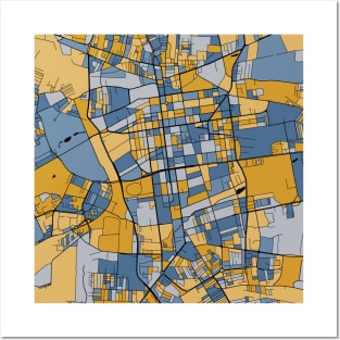 Lódz Map Pattern in Blue & Gold Posters and Art